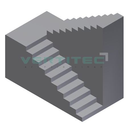 Escalera con tramo recto, una curva a 180º y otro tramo recto.