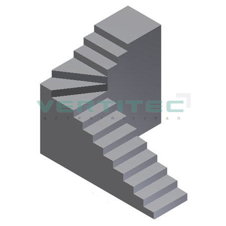 Escalera con tramo recto, rellano en hélice con curva a 90º y otro tramo recto