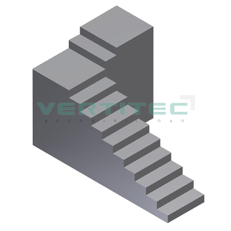 Escalera con tramo recto, una curva a 180º y otro tramo recto